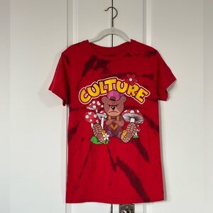 Vintage-Style Culture with Bear Print Red Size Small T-Shirt by Fresh Laundry